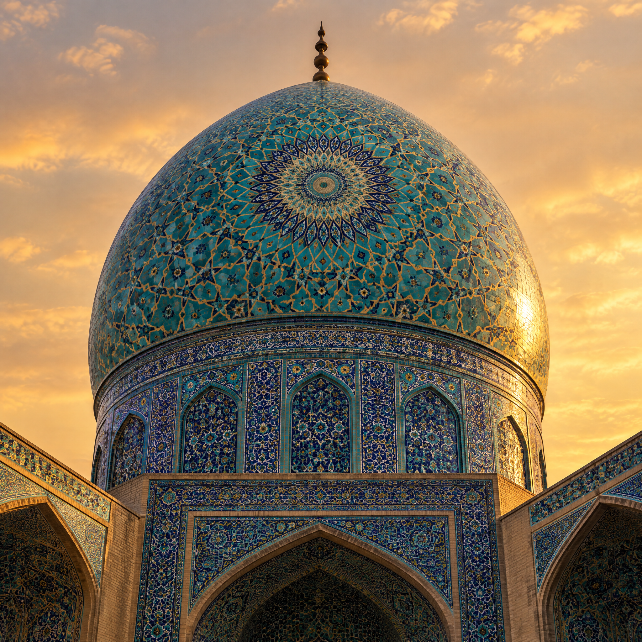 شمسه و نقوش هندسی کاشی‌کاری گنبد مسجد ایرانی